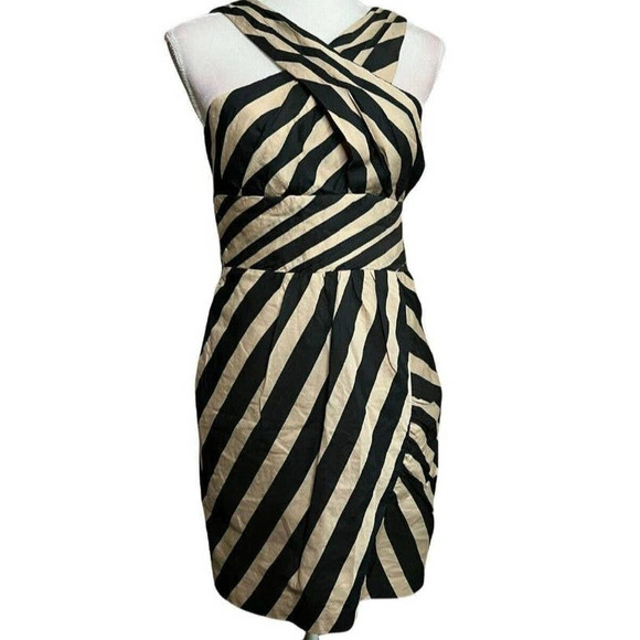 NWT Anthropologie LeifsDottir Macaw Sexy Crossover Mini Dress Black Tan10 - Picture 6 of 12